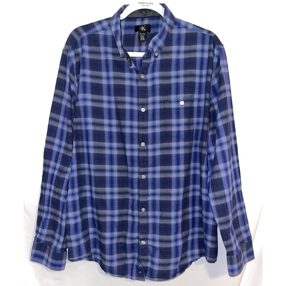 Calvin Klein Other - Calvin Klein Shirt Button Up Long Sleeve Purple Blue Black Plaid Men’s Size XL